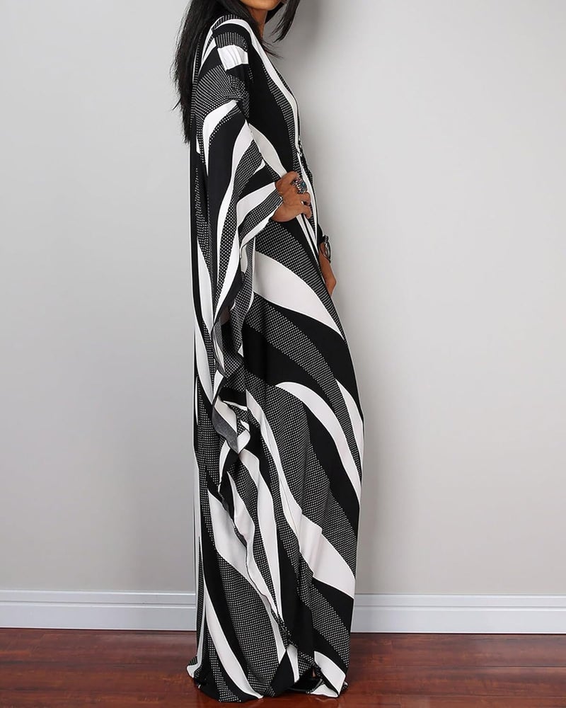 Bsubseach Women Ethnic Print Kaftan Beach Dress Plus Size Swimsuit Cover Up - Image 3